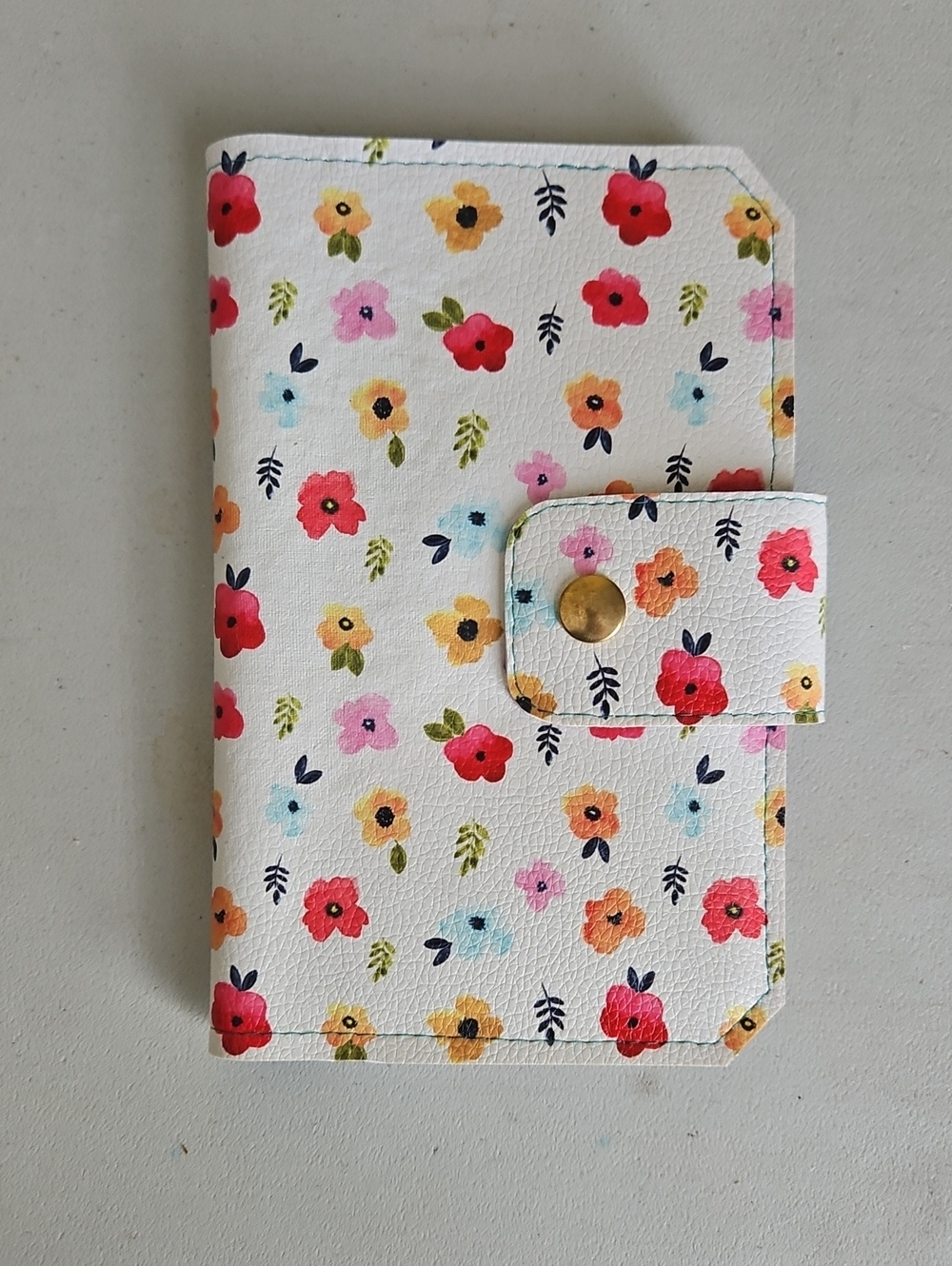 Floral Snap Closure Faux Leather Wallet - White with Multi-Color Flowers